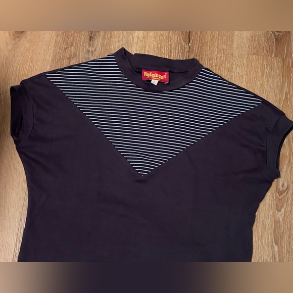 Freddies of Pinewood Striped Navy Top Size Small VLV Rockabilly shirt - Picture 2 of 10
